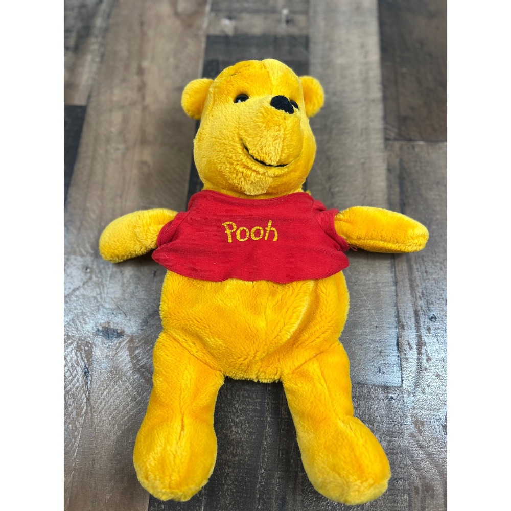 Disney Winnie‎ the Pooh Plush Backpack Yellow Bear Red Shirt Zippered Bag